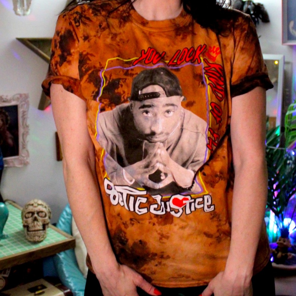 Upcycled Tupac Poetic Justice bleached t-shirt